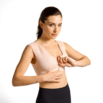 Zip Up Support Bra with Shoulder Panels and 4D Stretch Fabric