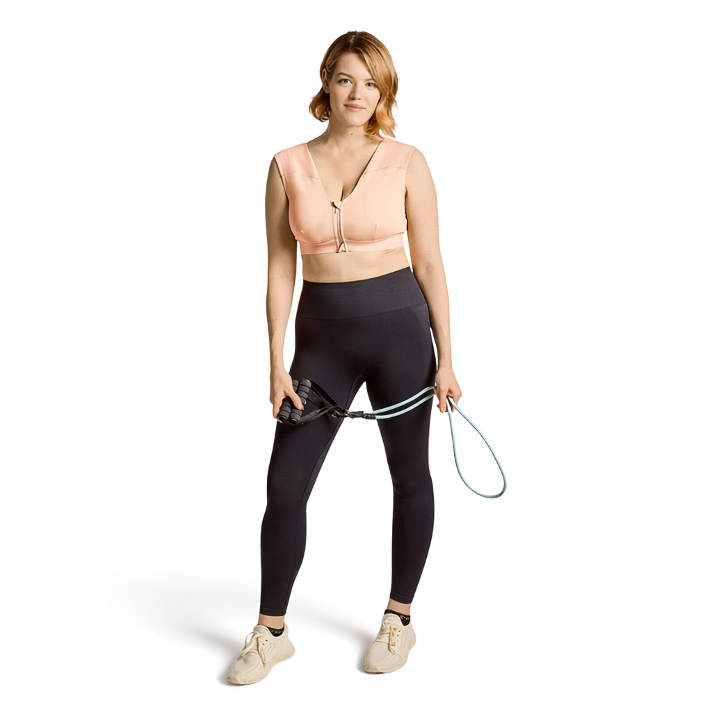 Zip Up Support Bra with Shoulder Panels and 4D Stretch Fabric