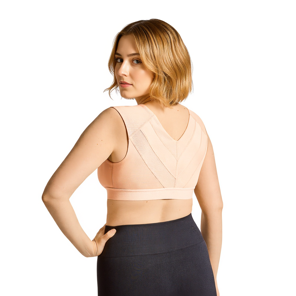 Zip Up Support Bra with Shoulder Panels and 4D Stretch Fabric