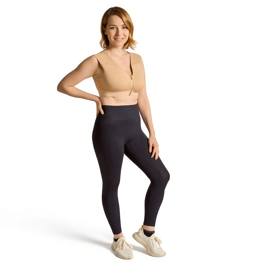 Zip Up Support Bra with Shoulder Panels and 4D Stretch Fabric