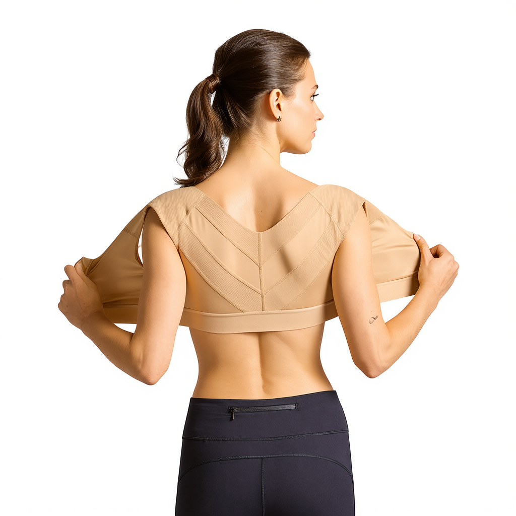 Zip Up Support Bra with Shoulder Panels and 4D Stretch Fabric