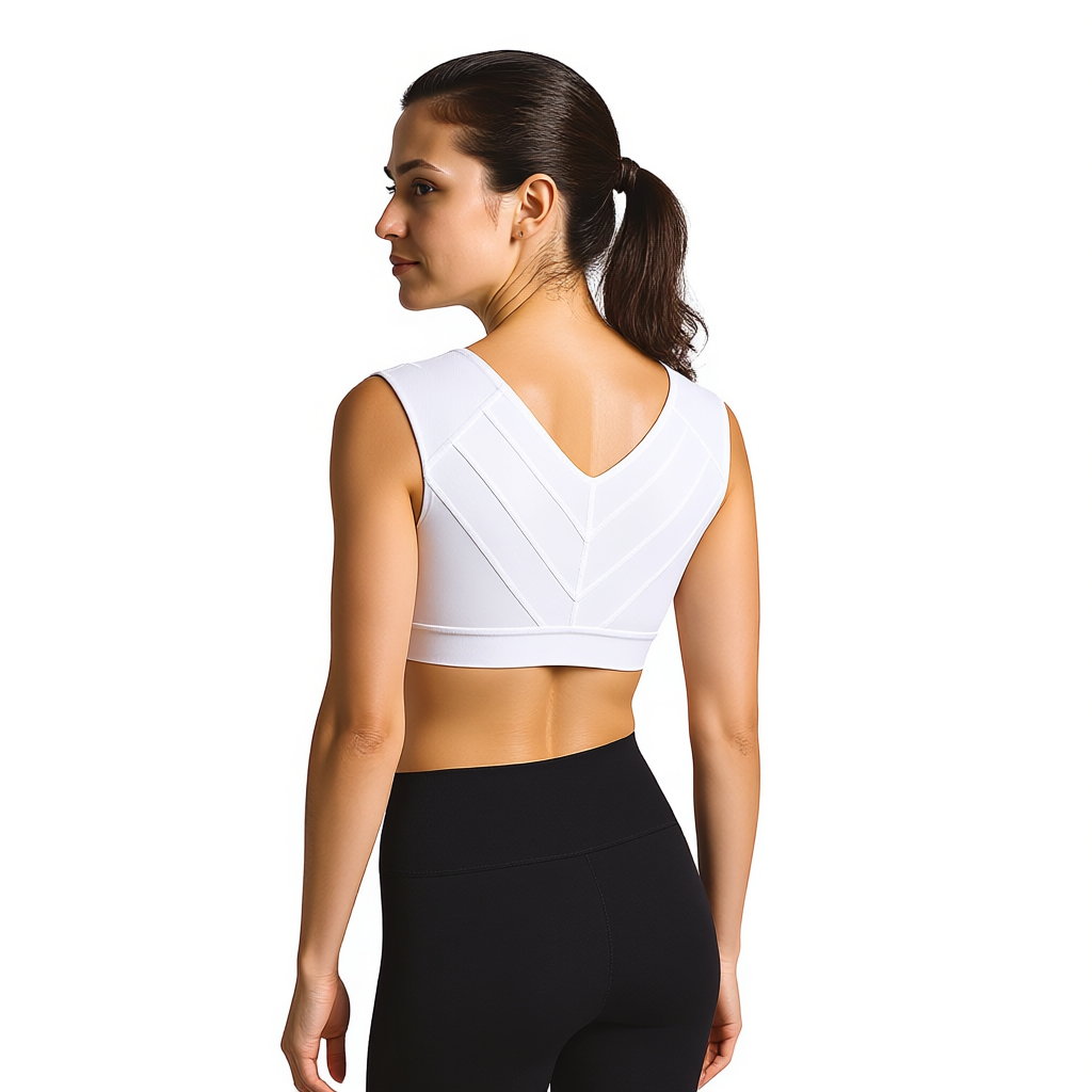 Zip Up Support Bra with Shoulder Panels and 4D Stretch Fabric