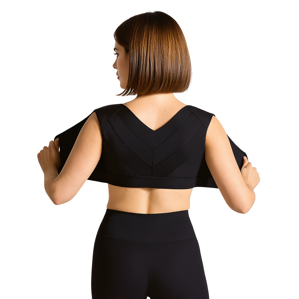 Zip Up Support Bra with Shoulder Panels and 4D Stretch Fabric