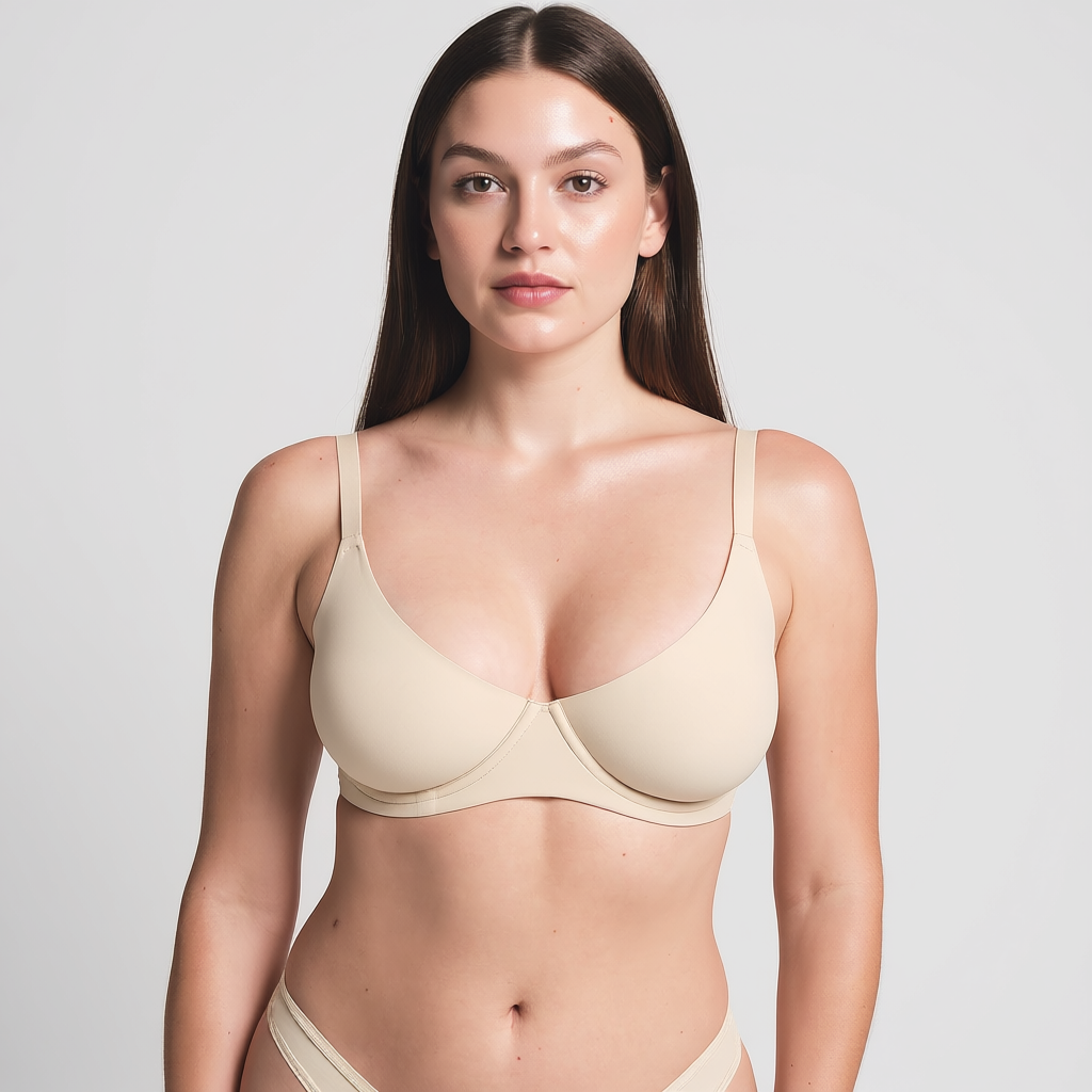 Unlined Demi Support Bra with Adjustable Straps and Soft Stretch Fit
