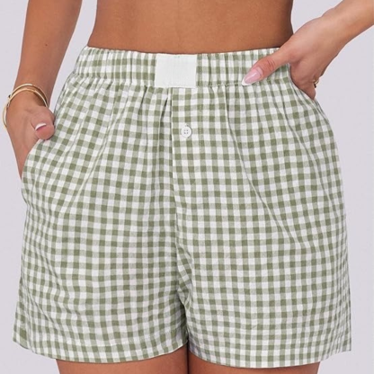 Women Gingham Plaid Boxer Lounge Shorts 