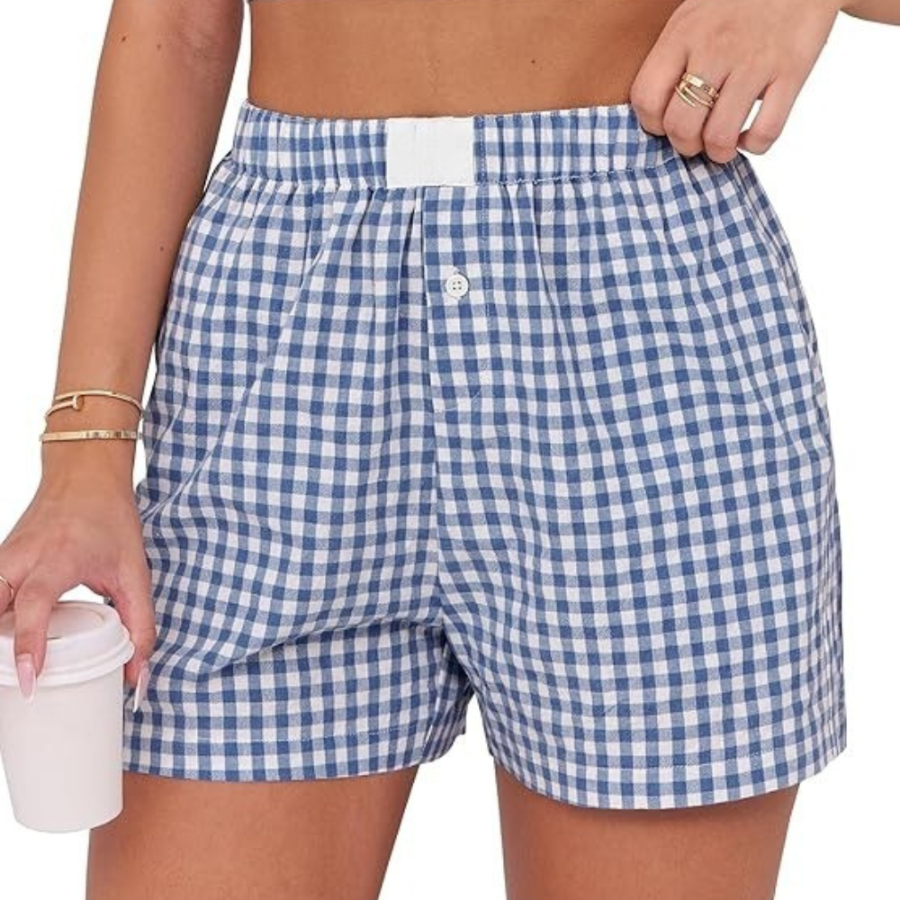 Women Gingham Plaid Boxer Lounge Shorts 