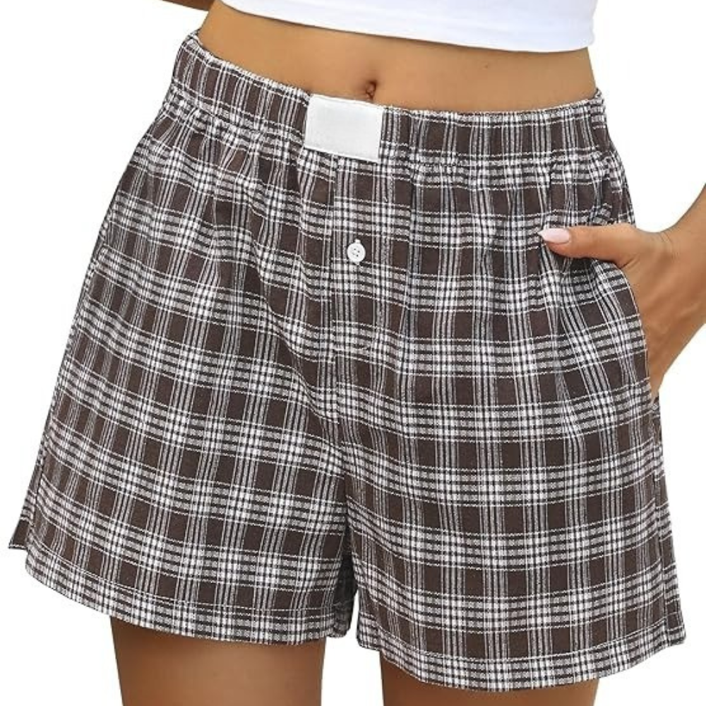 Women Gingham Plaid Boxer Lounge Shorts 