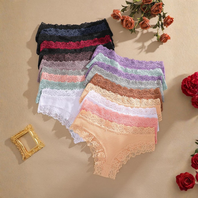 Women's 15PCS Cotton Panties Lace Low Rise Basic Brazilian Bikini Cute Panties
