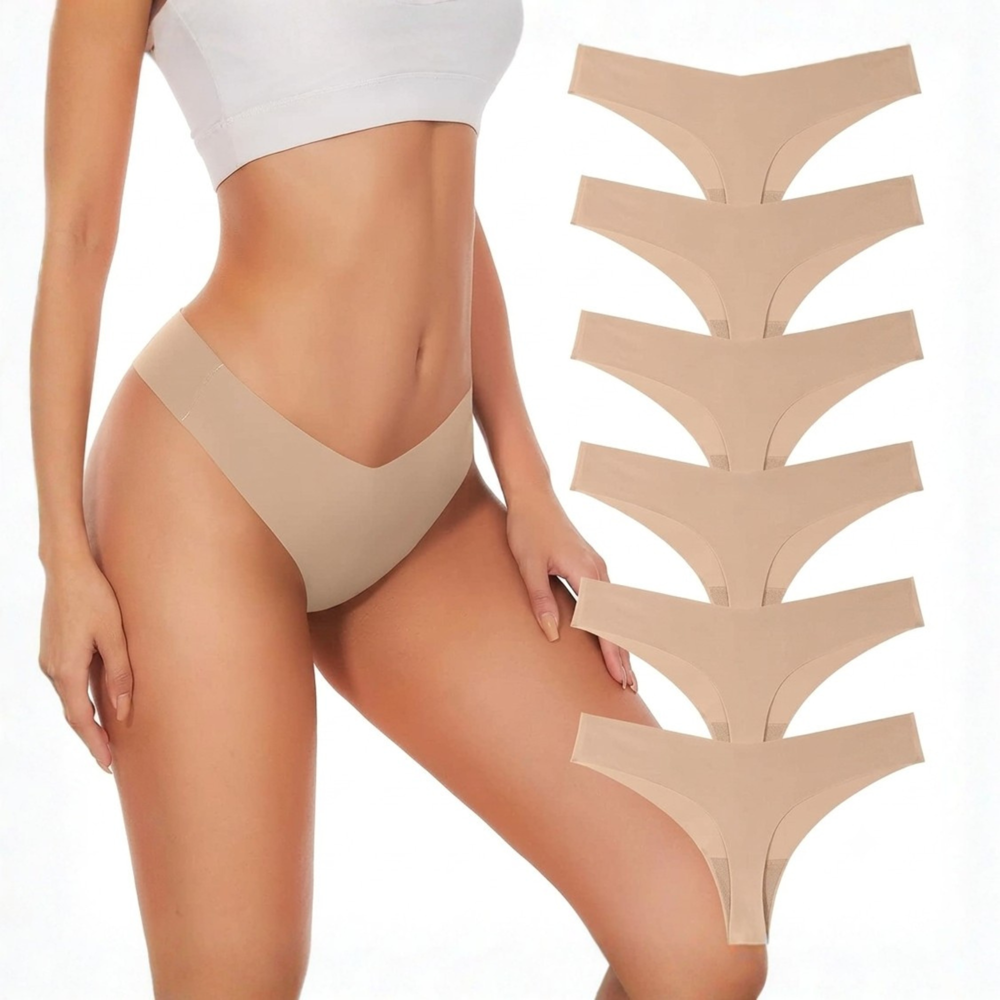 Pack Of 6 High Rise No Show Thong Bikini Panties For Women