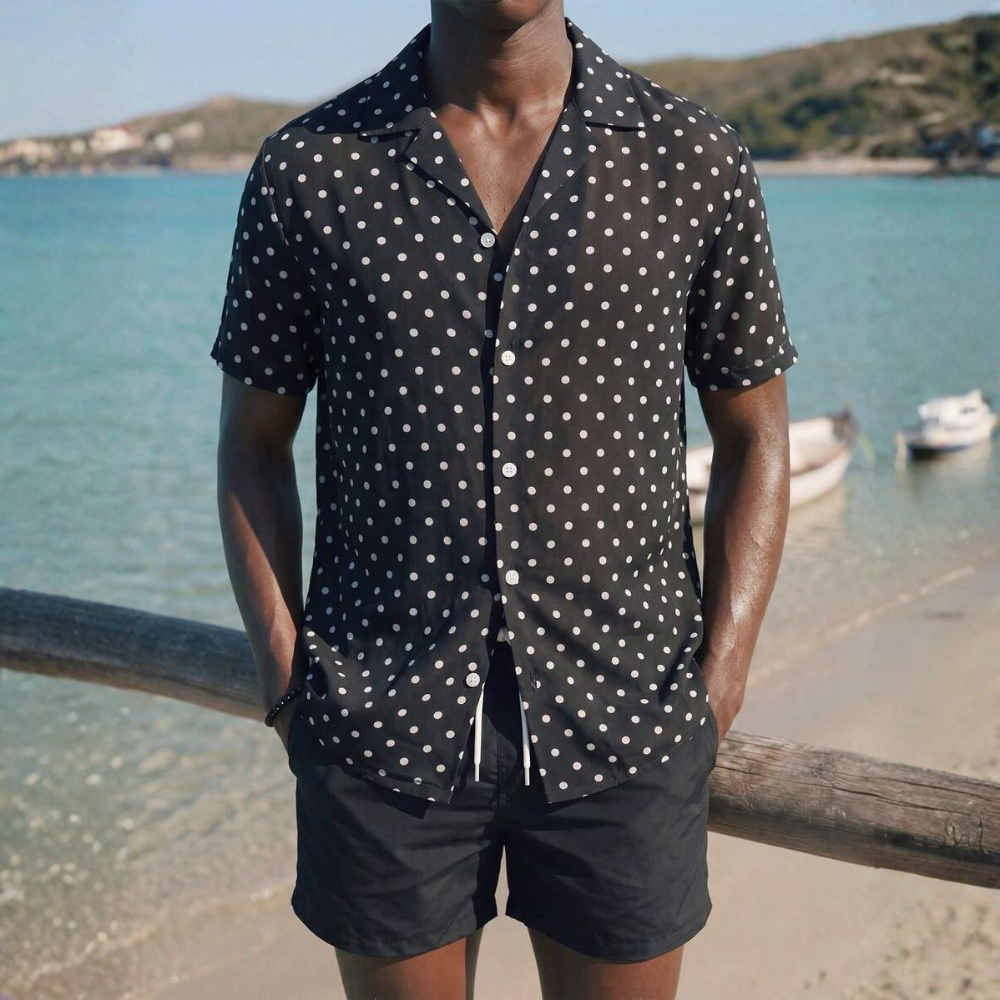 Tropical Plant Print Button-Down Short Sleeve Shirt And Drawstring Waist Pocket Shorts Beach Outfit