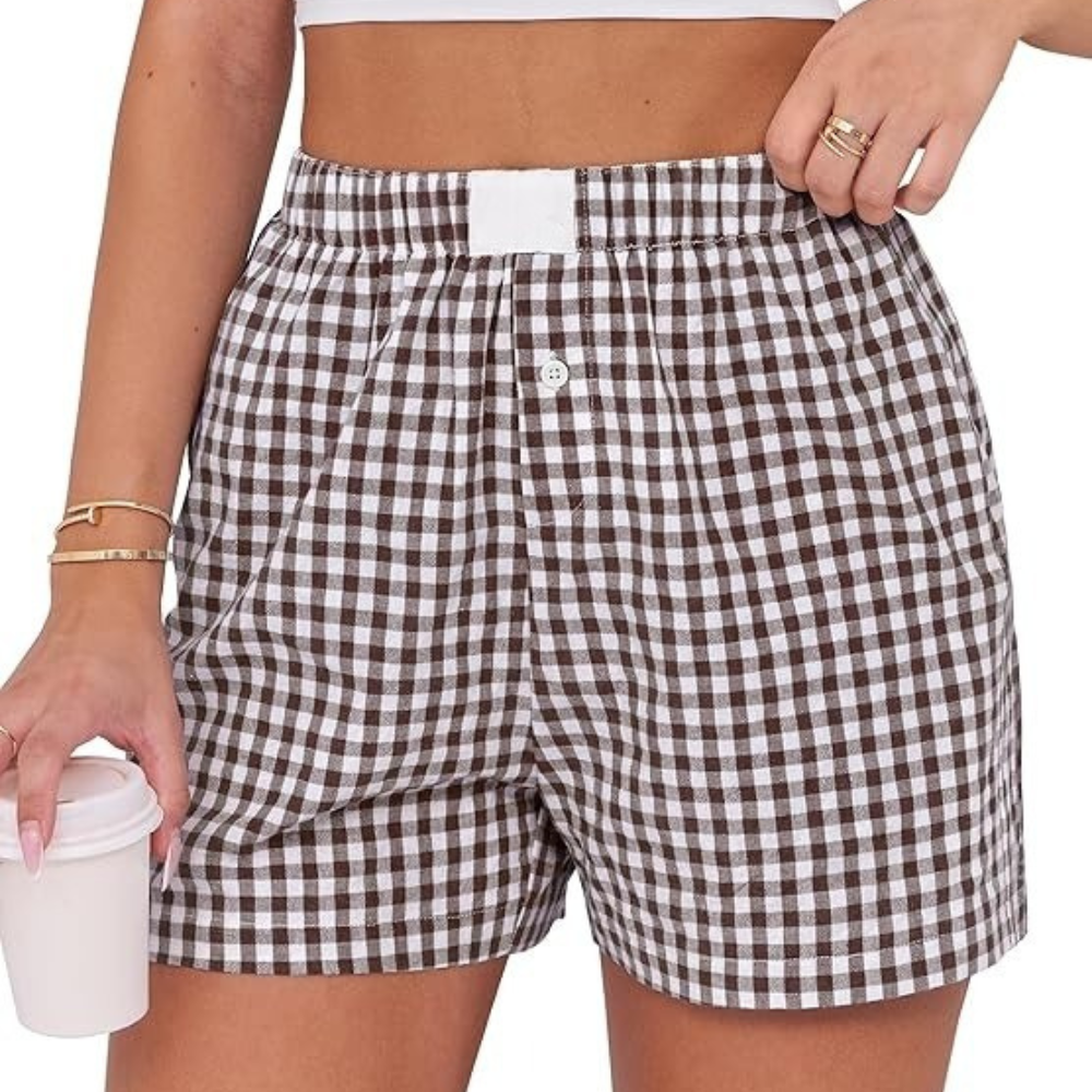 Women Gingham Plaid Boxer Lounge Shorts 