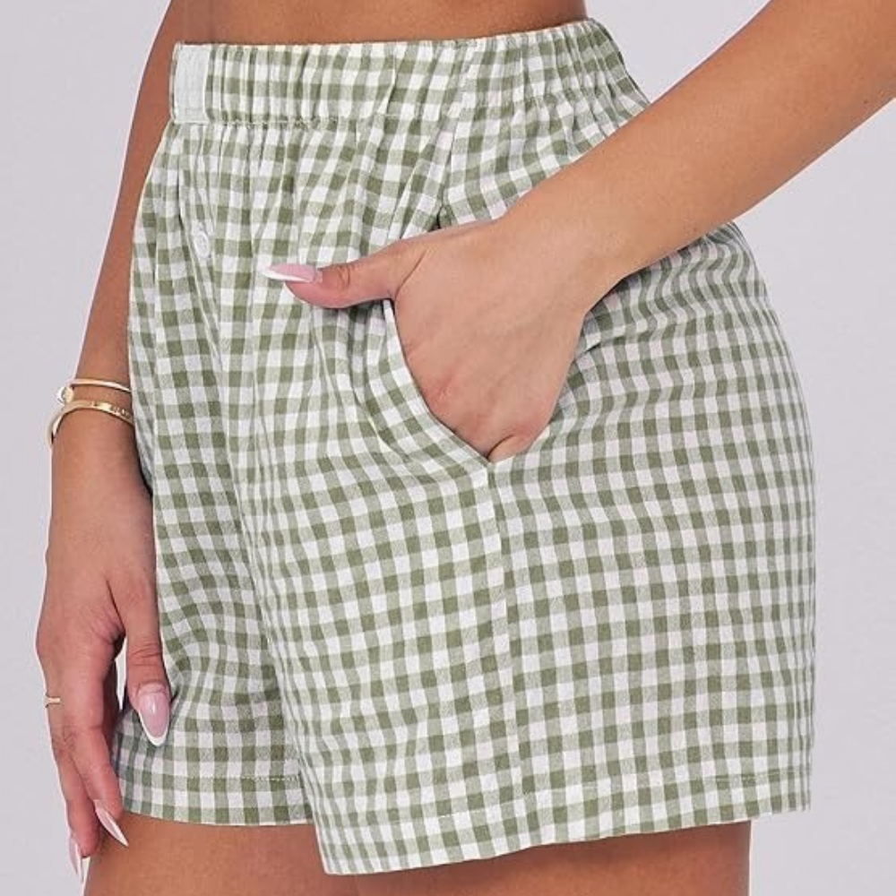 Women Gingham Plaid Boxer Lounge Shorts 