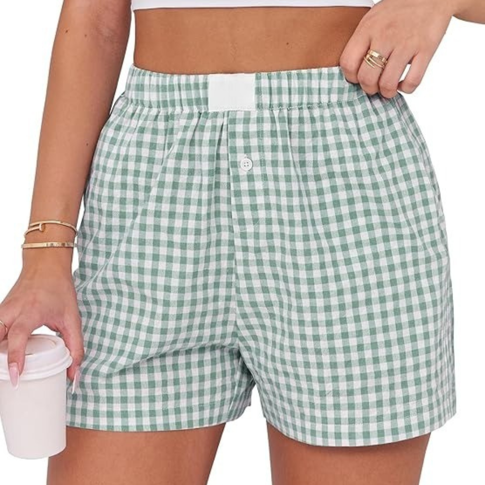 Women Gingham Plaid Boxer Lounge Shorts 