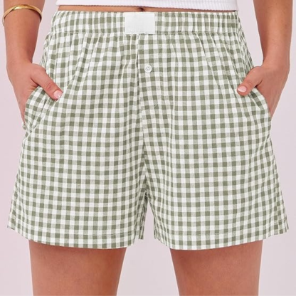 Women Gingham Plaid Boxer Lounge Shorts 