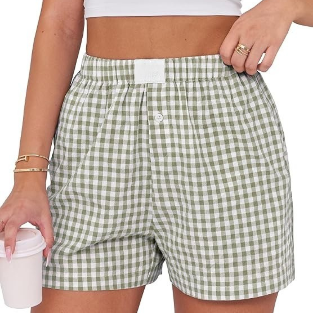Women Gingham Plaid Boxer Lounge Shorts 