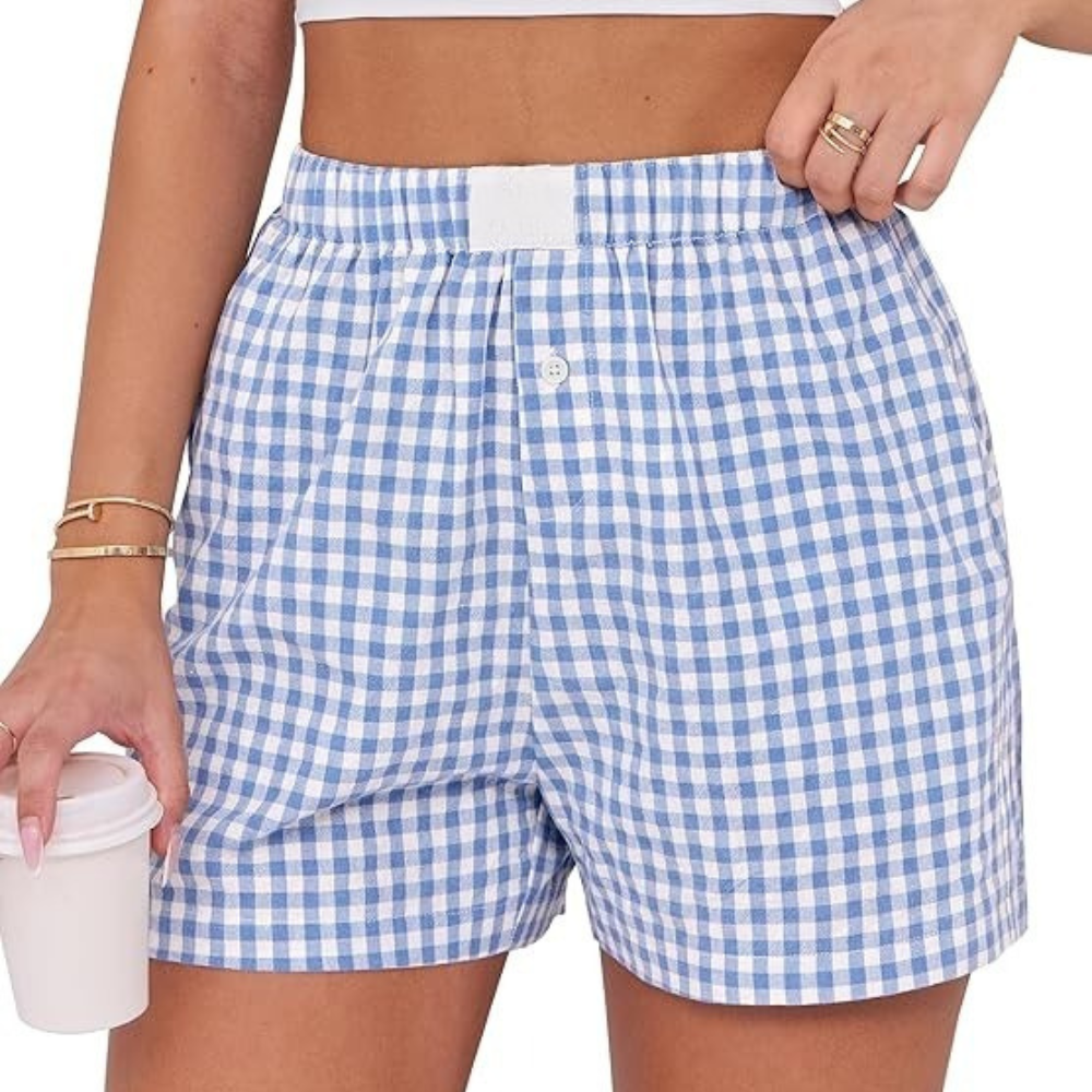 Women Gingham Plaid Boxer Lounge Shorts 