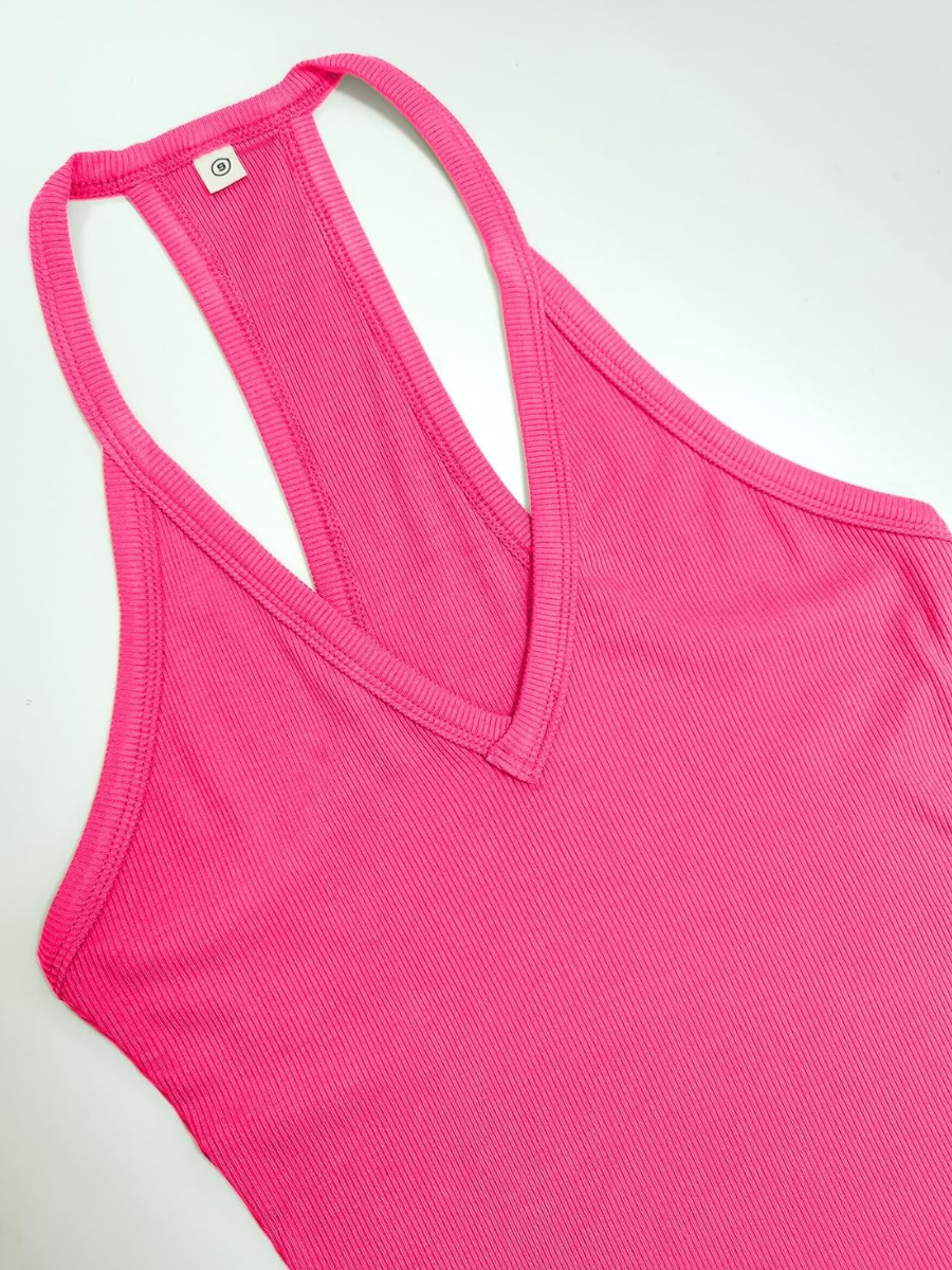 Ribbed Workout Tank With Racerback Slim Fit Sleeveless