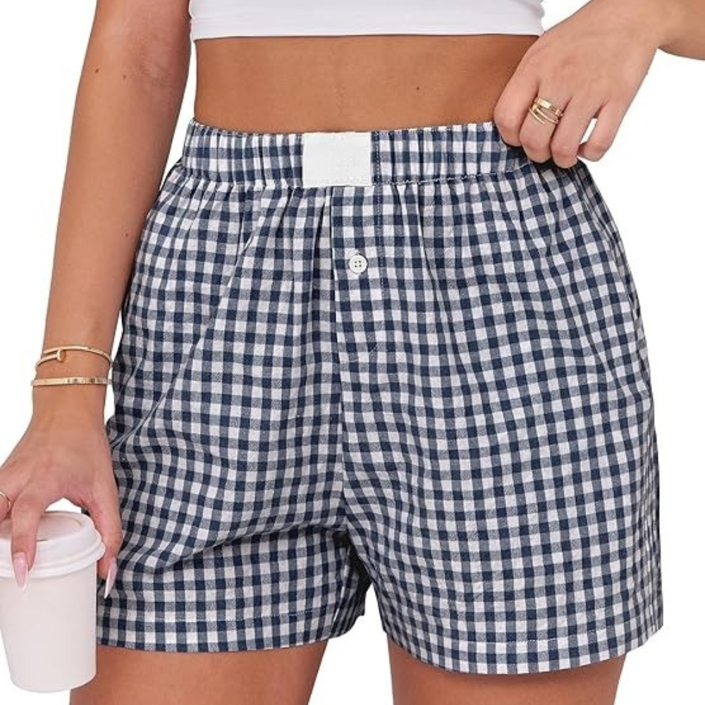 Women Gingham Plaid Boxer Lounge Shorts 