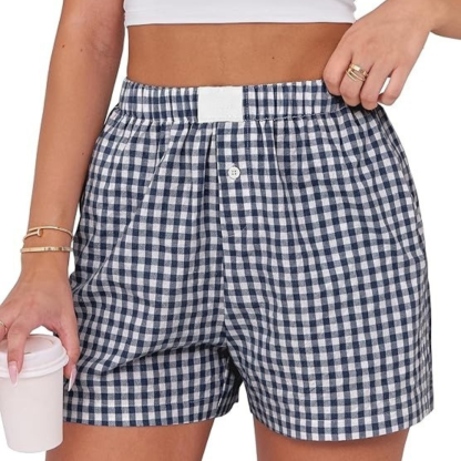 Women Gingham Plaid Boxer Lounge Shorts 