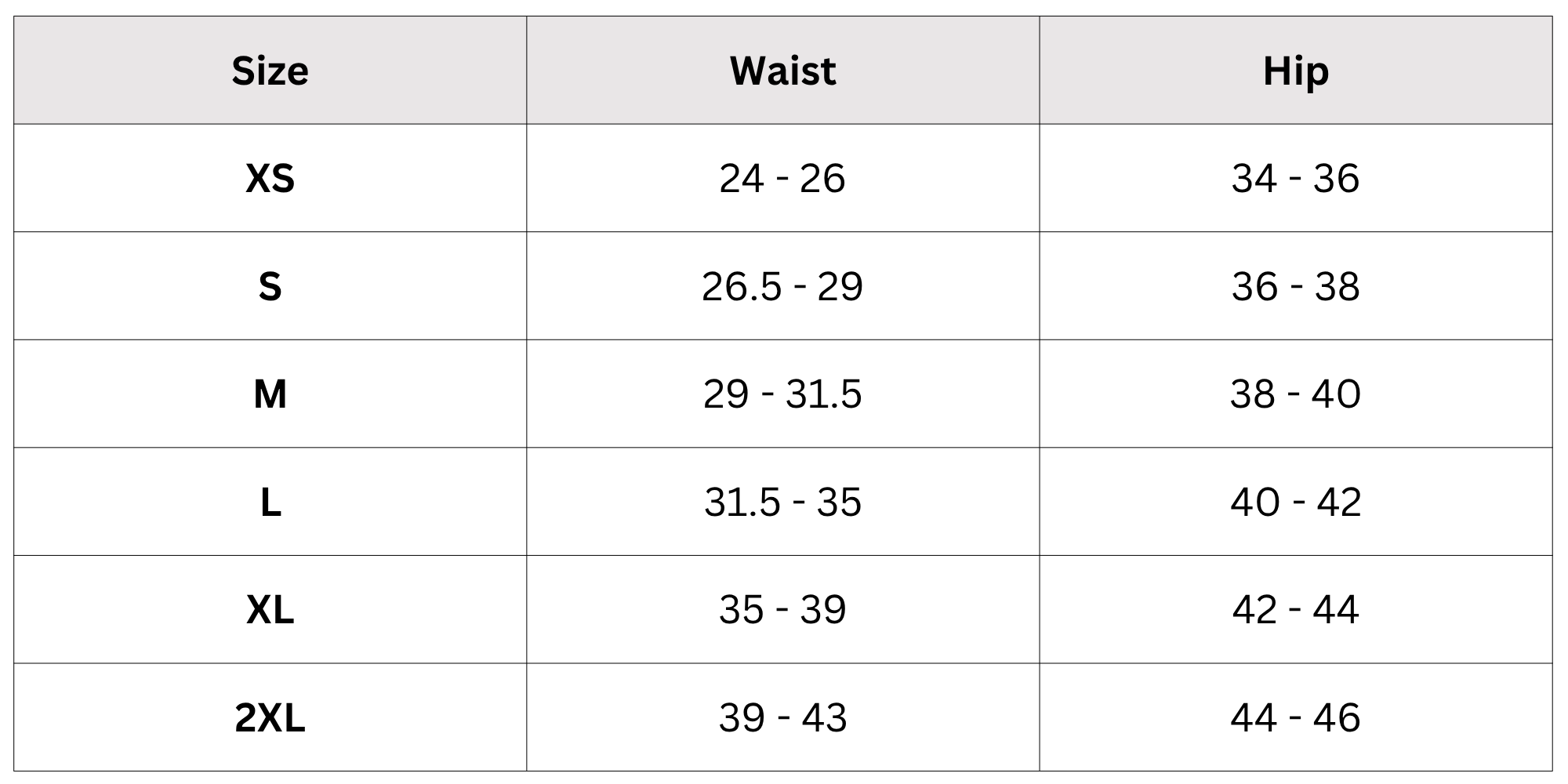 Size Chart