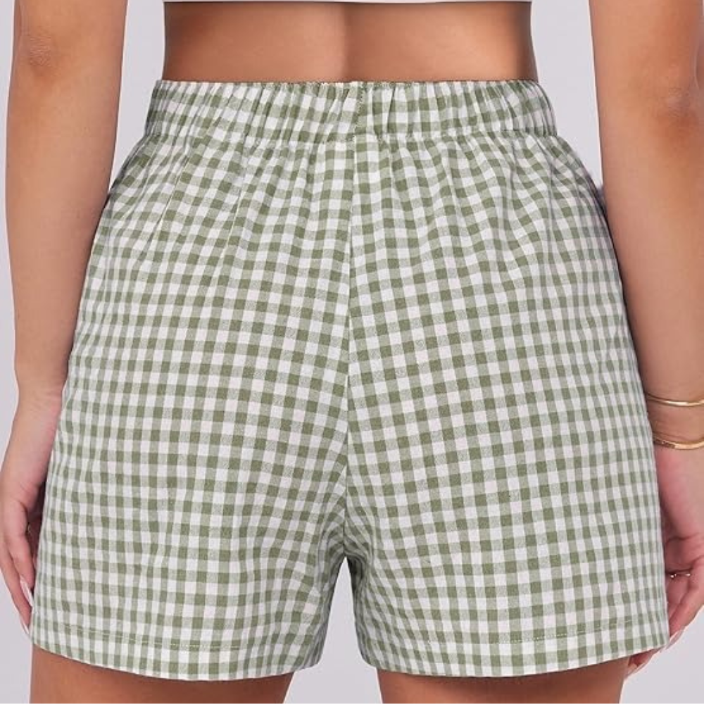 Women Gingham Plaid Boxer Lounge Shorts 