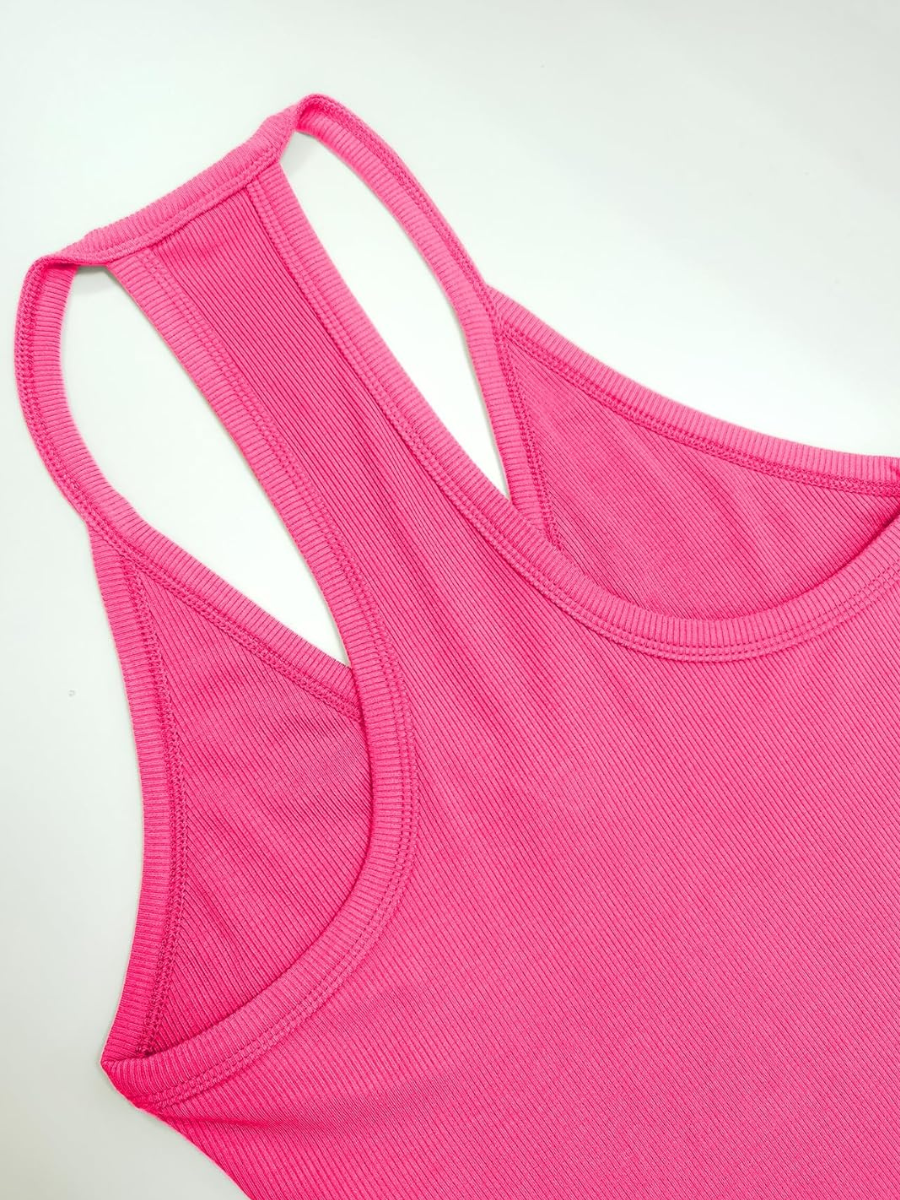 Ribbed Workout Tank With Racerback Slim Fit Sleeveless