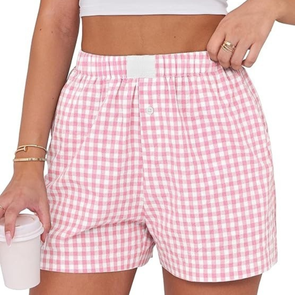 Women Gingham Plaid Boxer Lounge Shorts 
