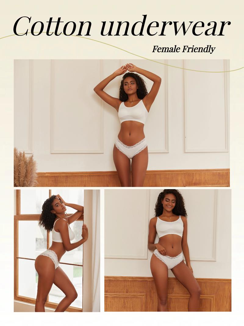 FINETOO Women's 15PCS Cotton Panties Lace Low Rise  Basic Brazilian Bikini  Cute Panties Soft Breathable Lingerie S-XL Fashionable Minimalist