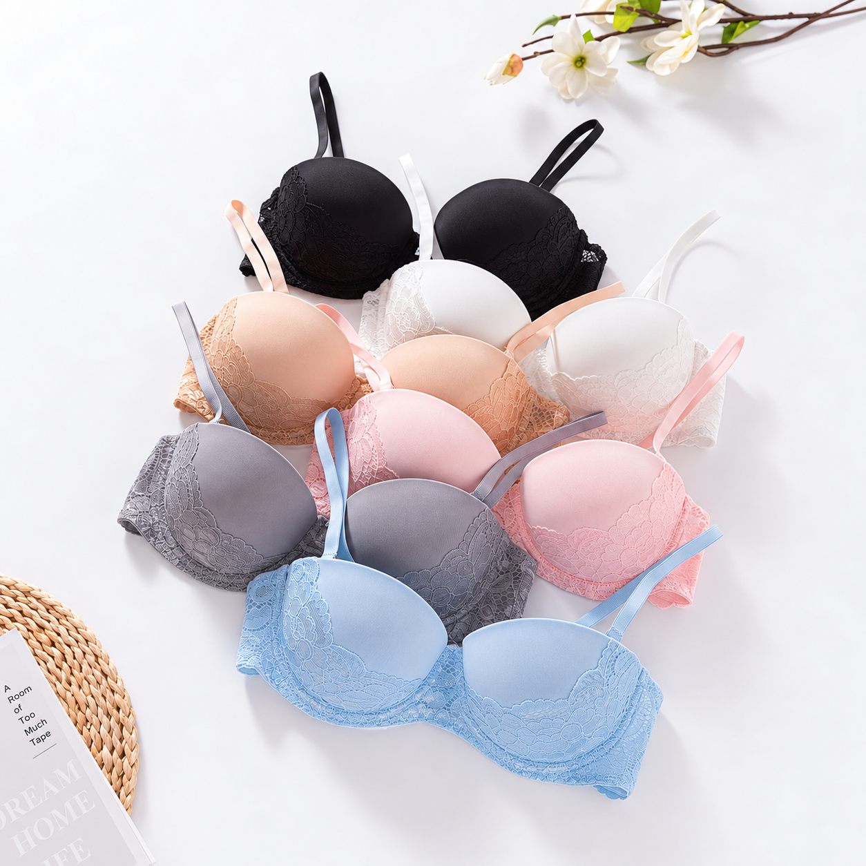 Pack Of 6 Lace Push Up Underwire Bras For Women