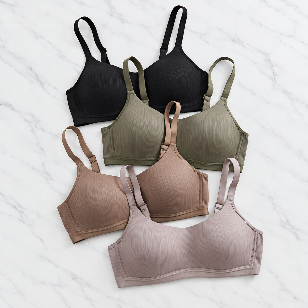 Pack Of 4 Casual Striped Wireless Bras For Women