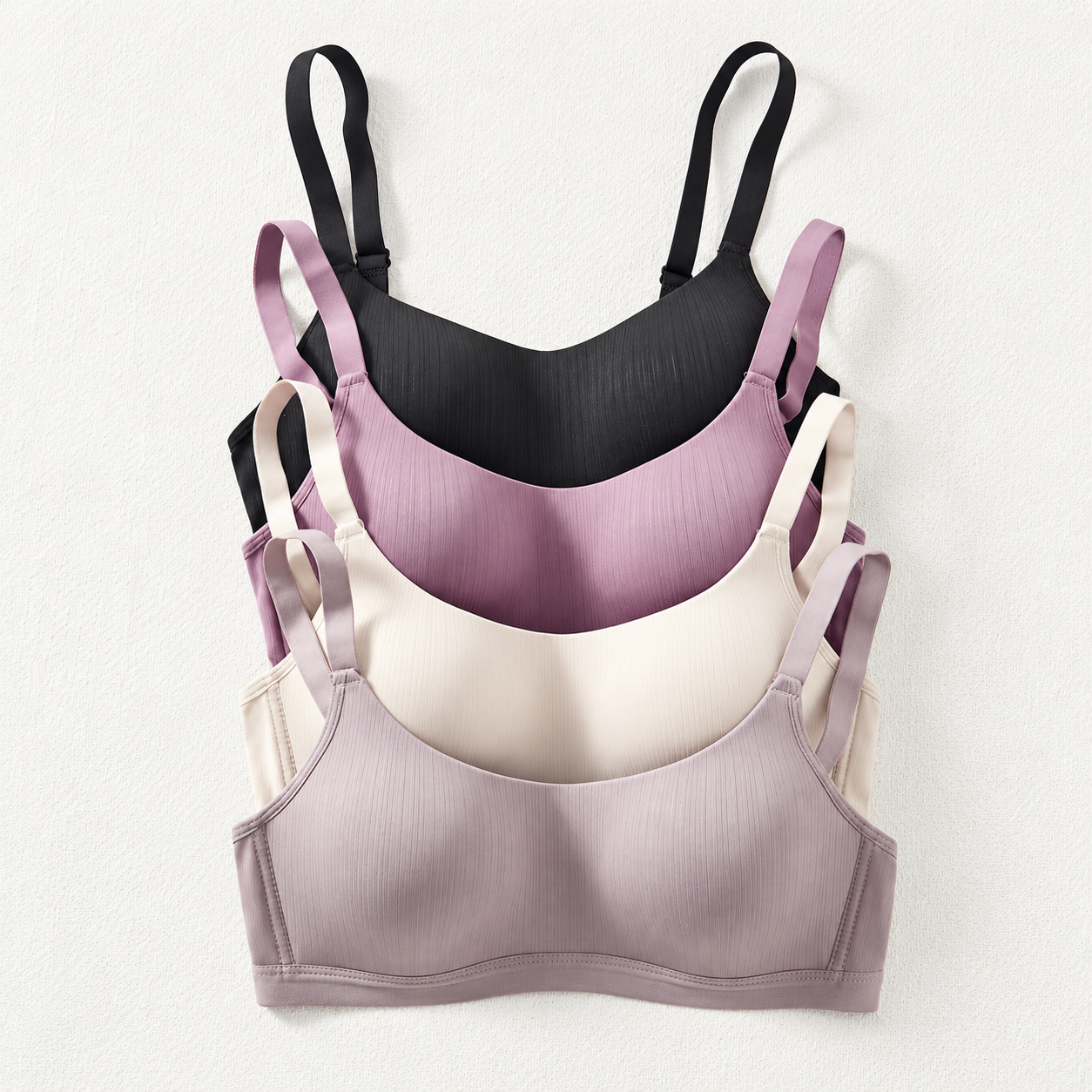 Pack Of 4 Casual Striped Wireless Bras For Women