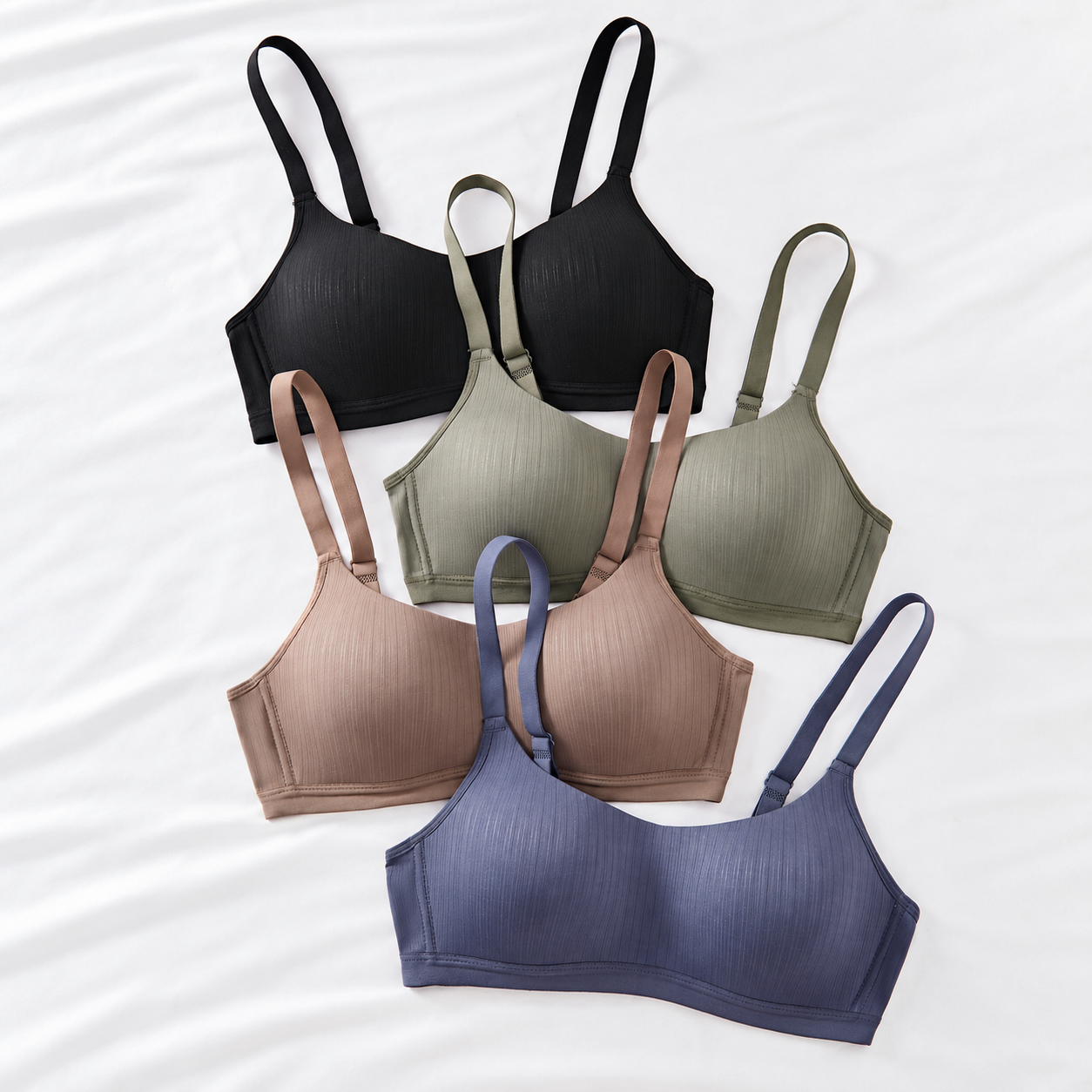 Pack Of 4 Casual Striped Wireless Bras For Women