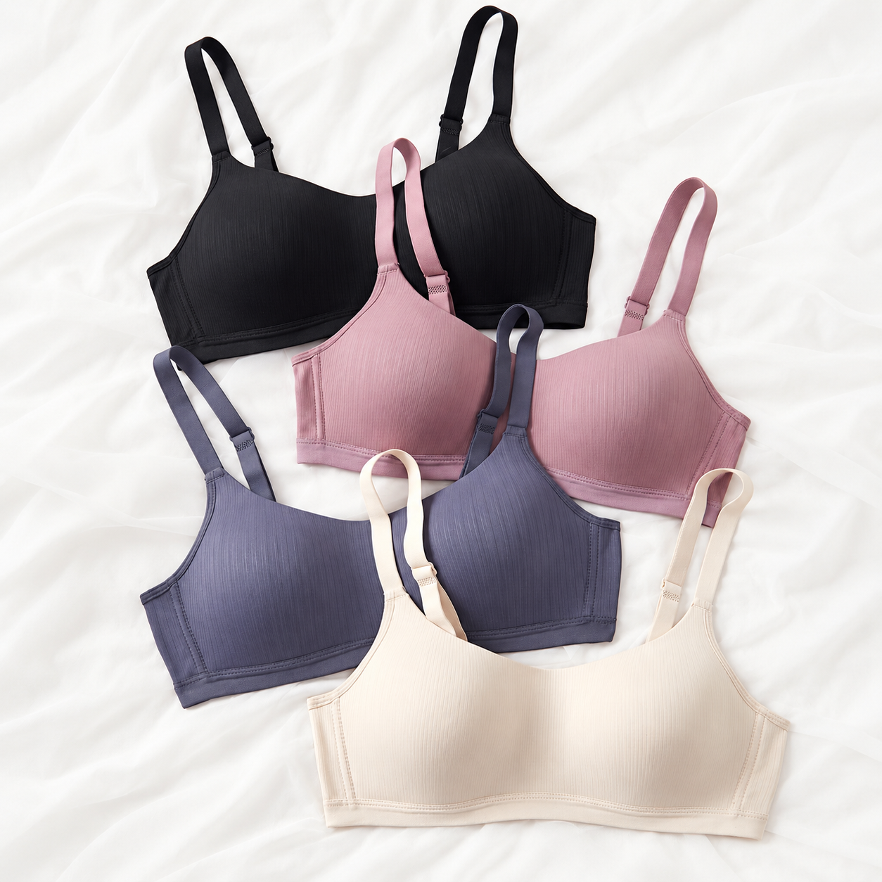 Pack Of 4 Casual Striped Wireless Bras For Women