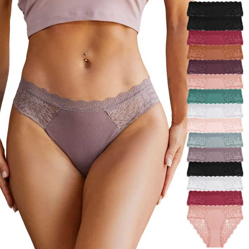 Women's 15PCS Cotton Panties Lace Low Rise Basic Brazilian Bikini Cute Panties