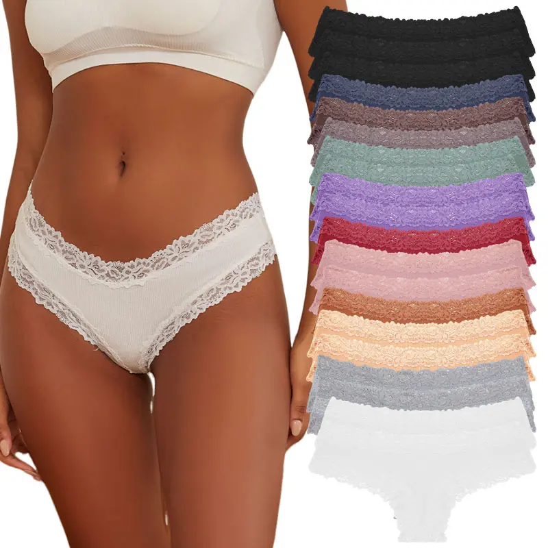 Women's 15PCS Cotton Panties Lace Low Rise Basic Brazilian Bikini Cute Panties