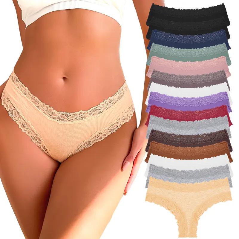 Women's 15PCS Cotton Panties Lace Low Rise Basic Brazilian Bikini Cute Panties