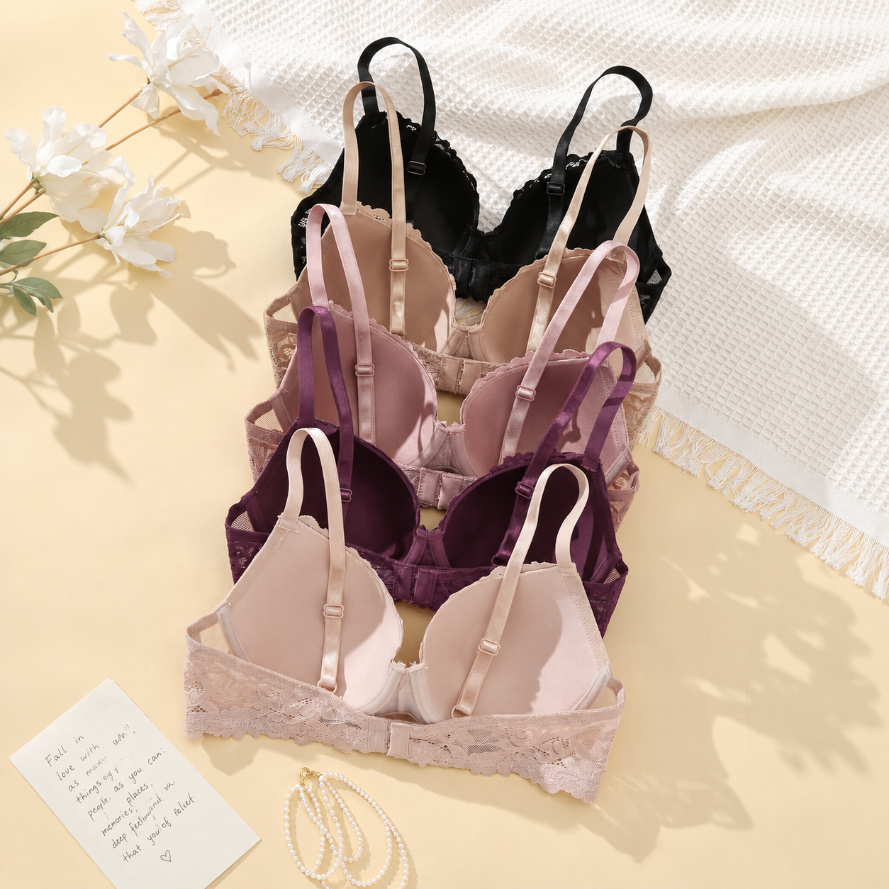 Pack Of 5 Adjustable Lace Push Up Bras For Women