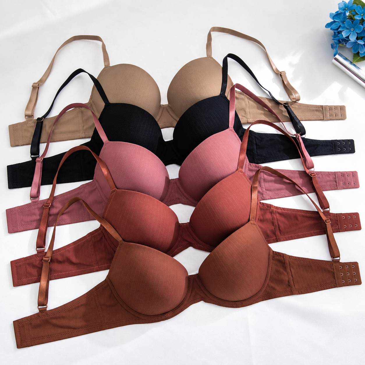 Pack Of 5 Adjustable Strap Push Up Bras For Women