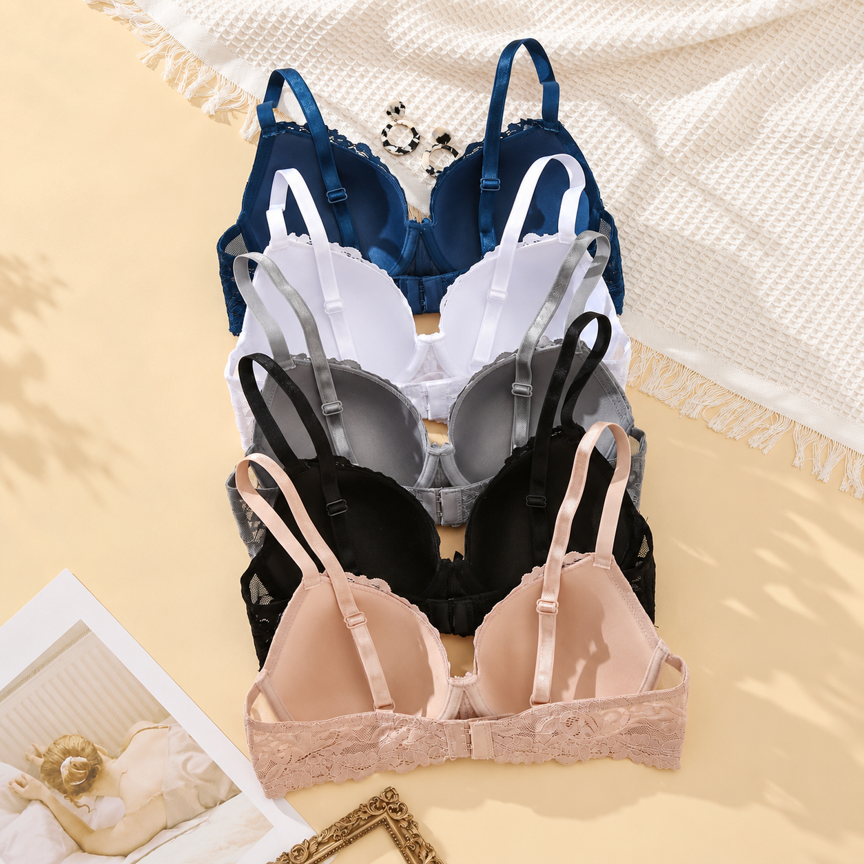 Pack Of 5 Adjustable Lace Push Up Bras For Women