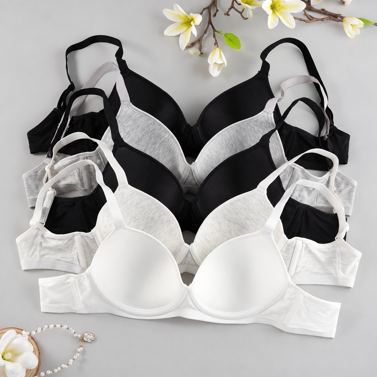 Pack Of 5 Unpadded Push Up Bras With Adjustable Straps For Women
