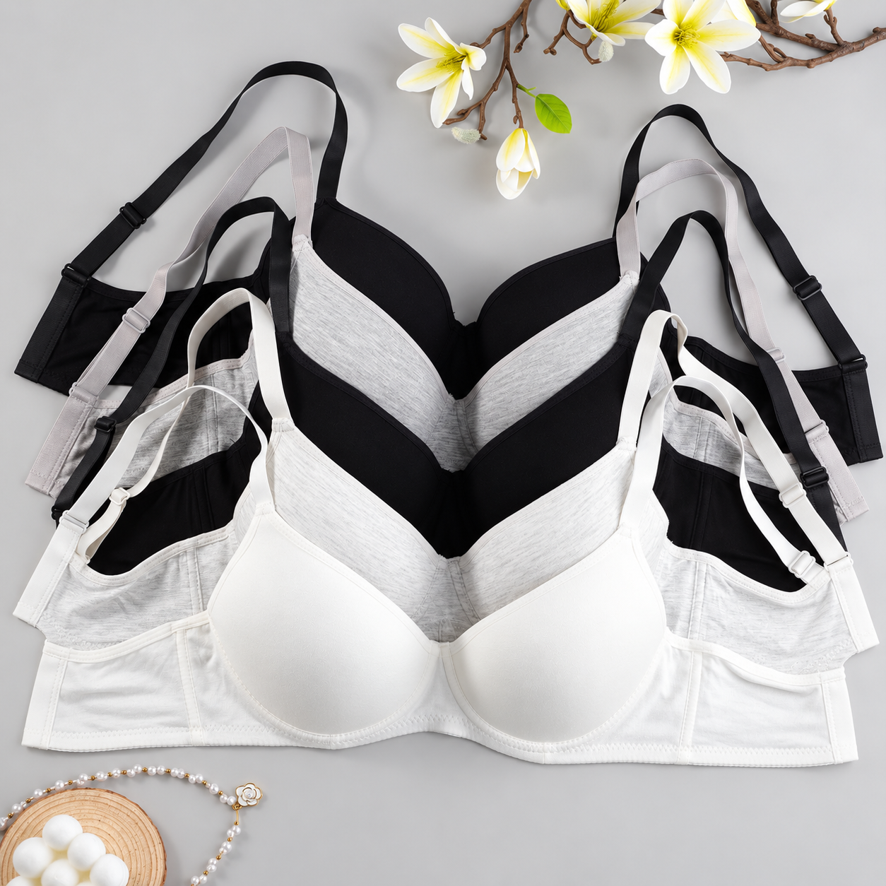 Pack Of 5 Unpadded Push Up Bras With Adjustable Straps For Women