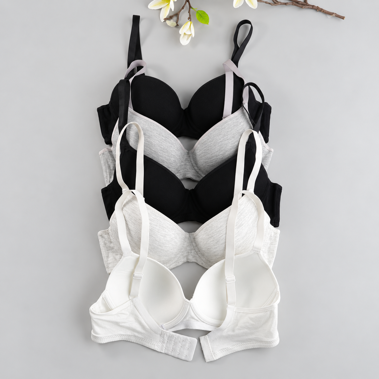 Pack Of 5 Unpadded Push Up Bras With Adjustable Straps For Women