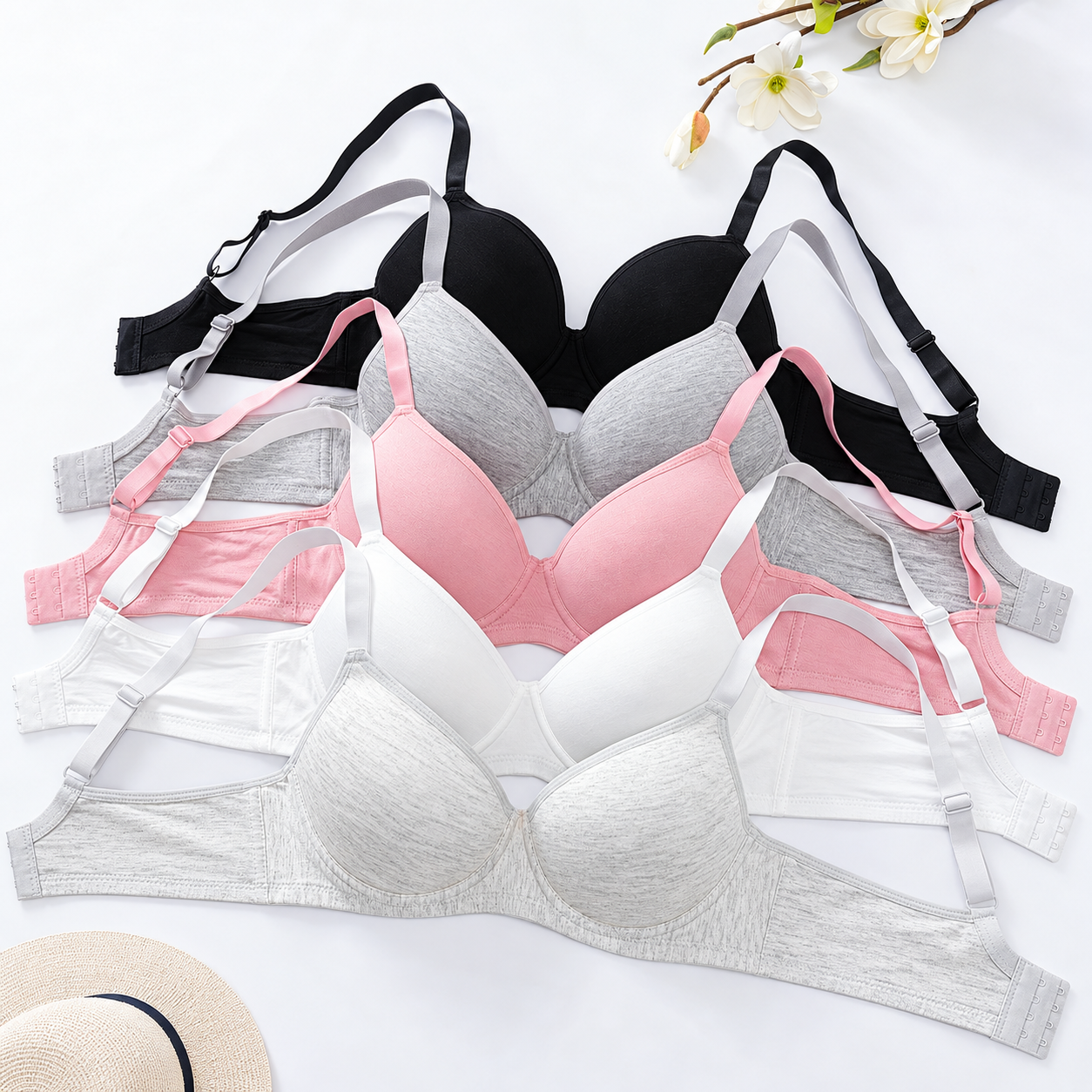 Pack Of 5 Unpadded Push Up Bras With Adjustable Straps For Women
