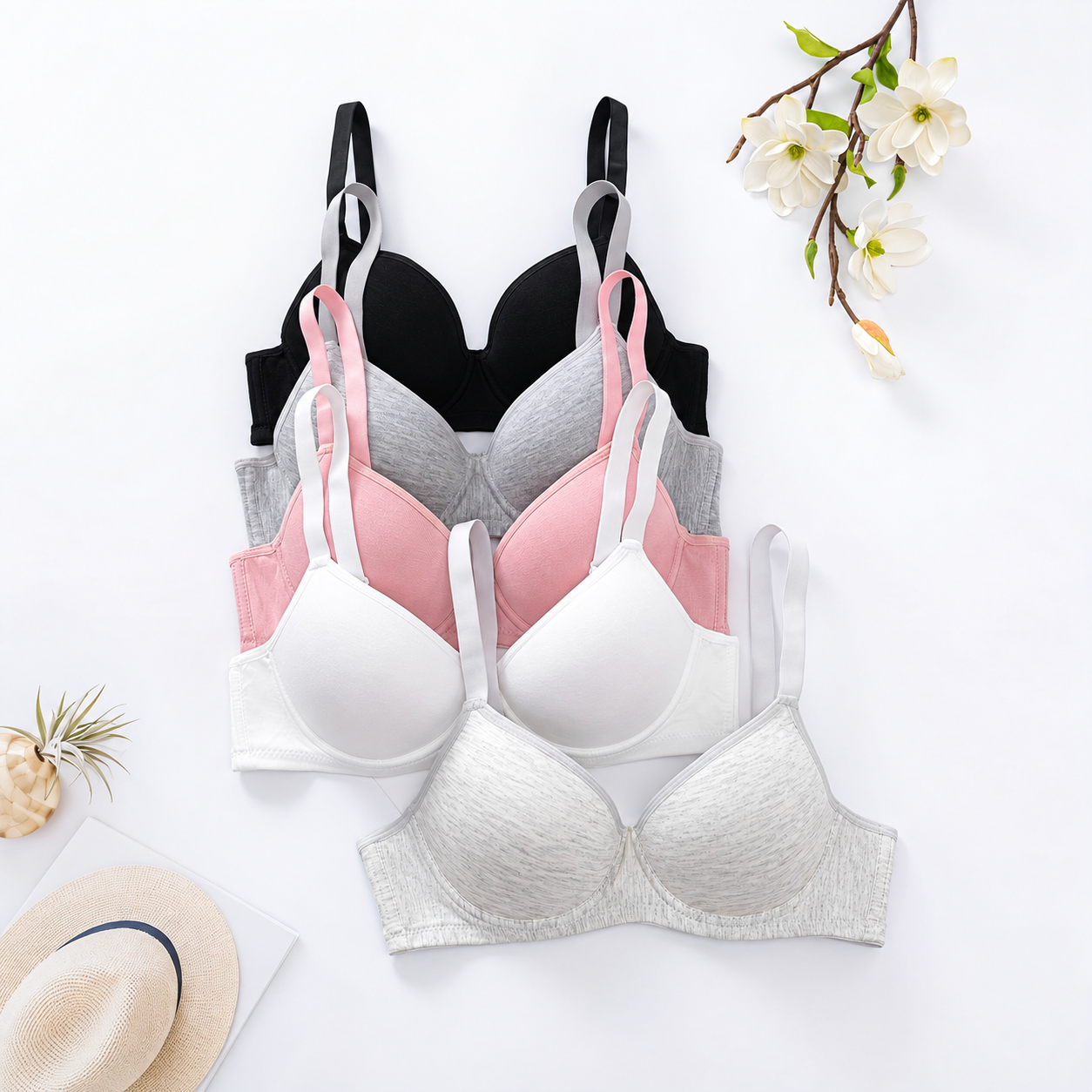 Pack Of 5 Unpadded Push Up Bras With Adjustable Straps For Women