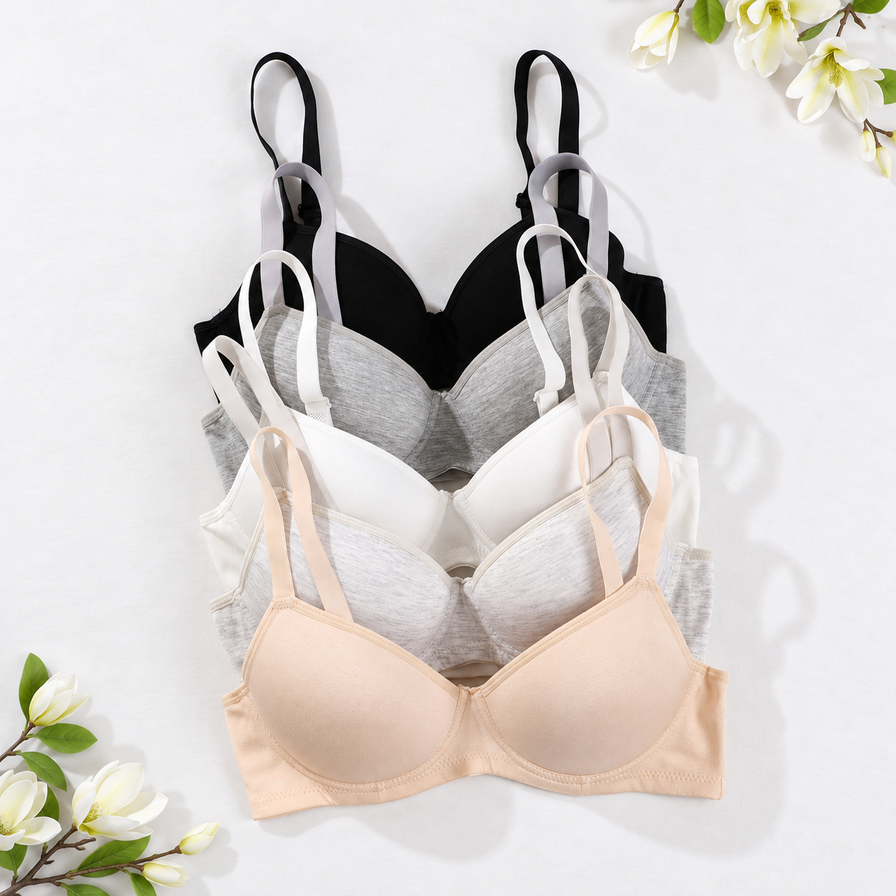 Pack Of 5 Unpadded Push Up Bras With Adjustable Straps For Women