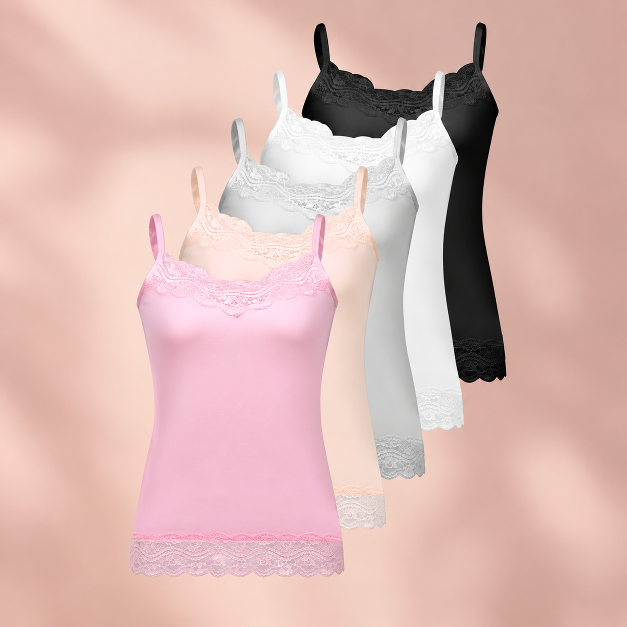 Pack Of 5 Lace Trim Camisole Undershirts For Women
