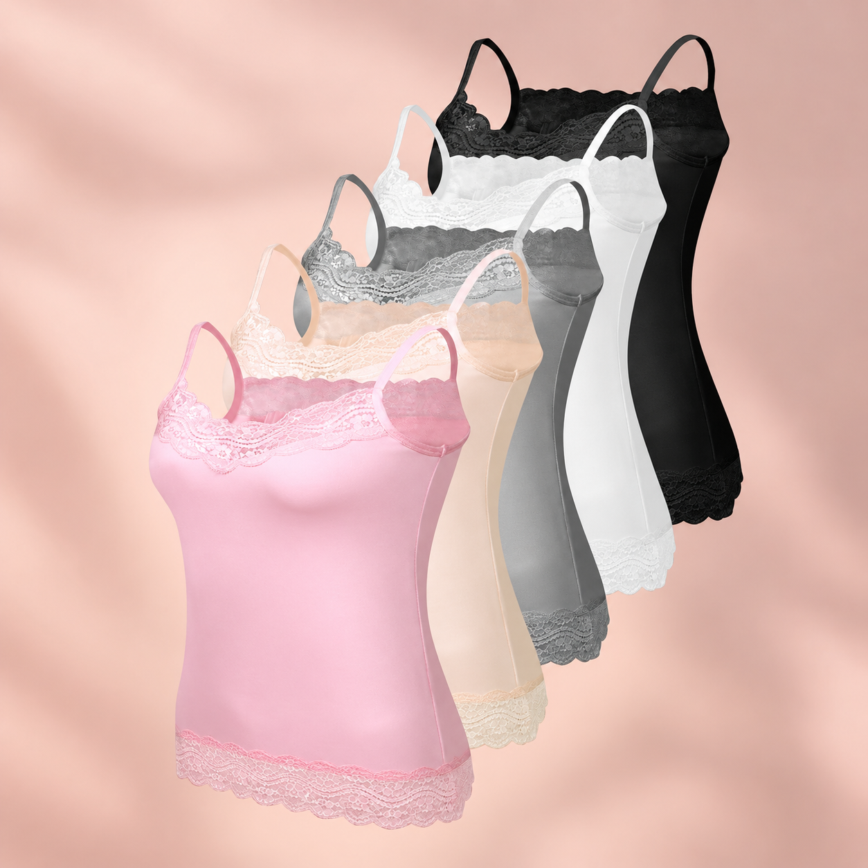 Pack Of 5 Lace Trim Camisole Undershirts For Women