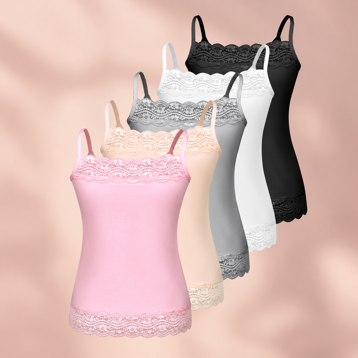 Pack Of 5 Lace Trim Camisole Undershirts For Women