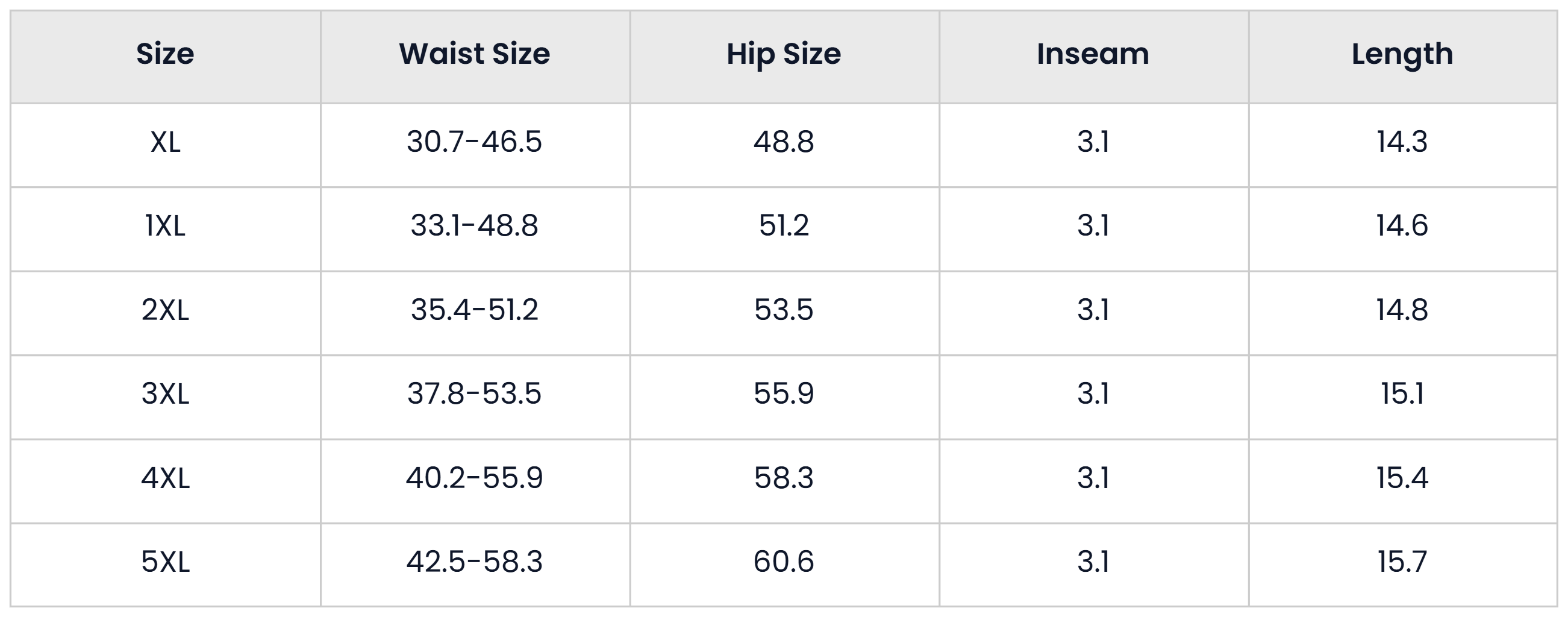 Pant Size Chart for Pack Of 6 Plus Size Top And Shorts Pajama Sets