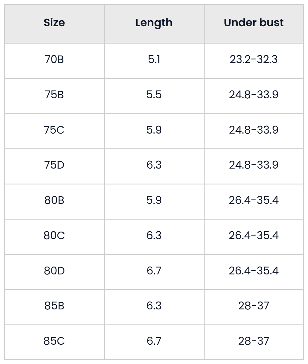 Size Chart for Pack Of 7 Casual Gathered Wire Bras For Women